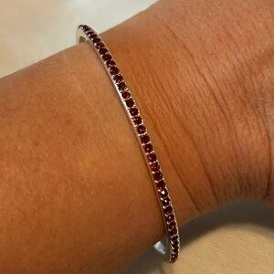 Lauren Conrad Red Rhinestone Silver Tone Cuff Bracelet - NWT